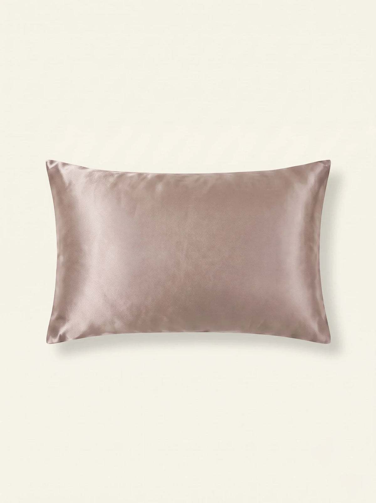 Taie d'oreiller en soie 22 mommes beige sur fond ivoire.