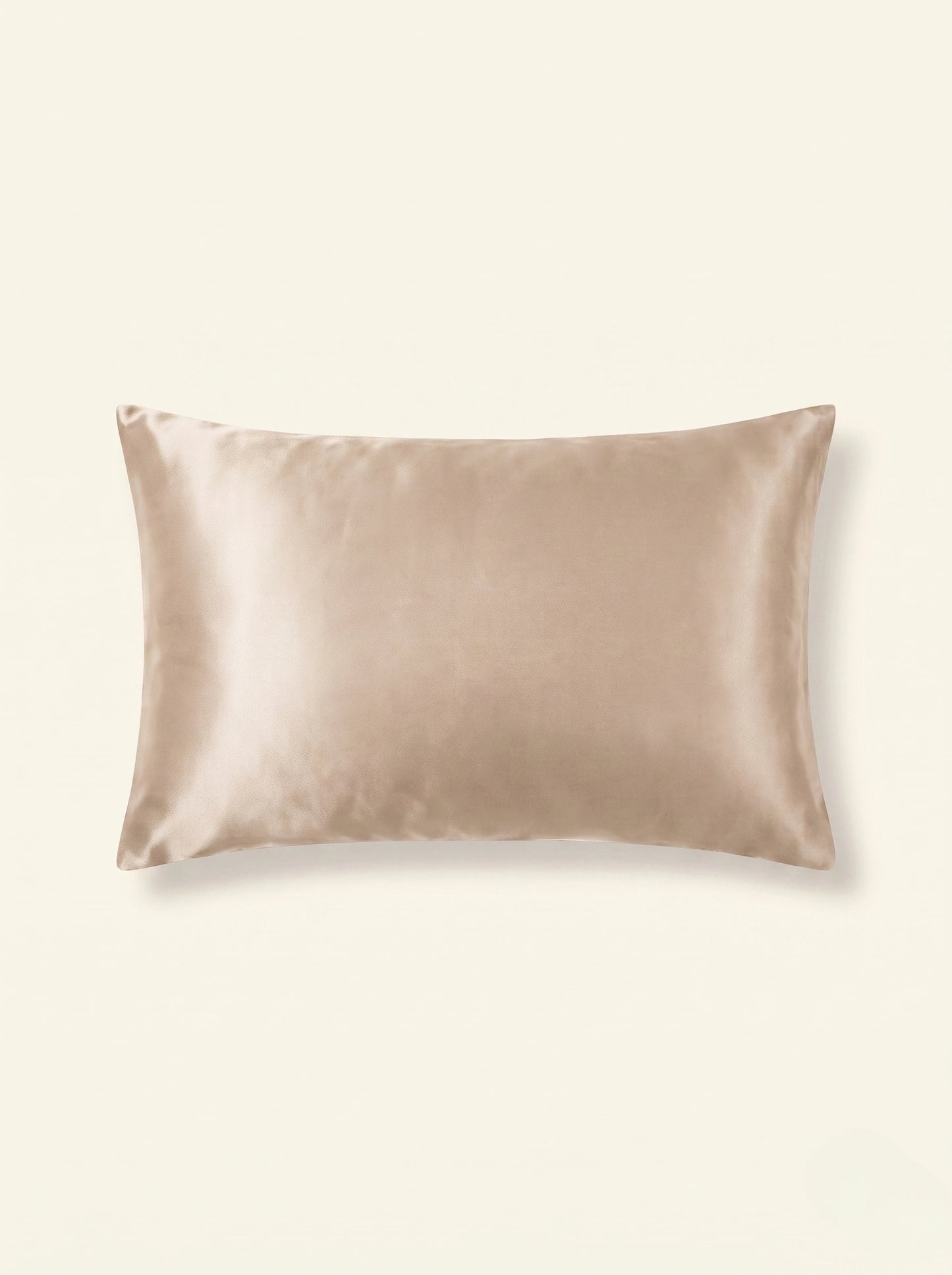 Taie d'oreiller en soie 19 mommes beige sur fond ivoire.