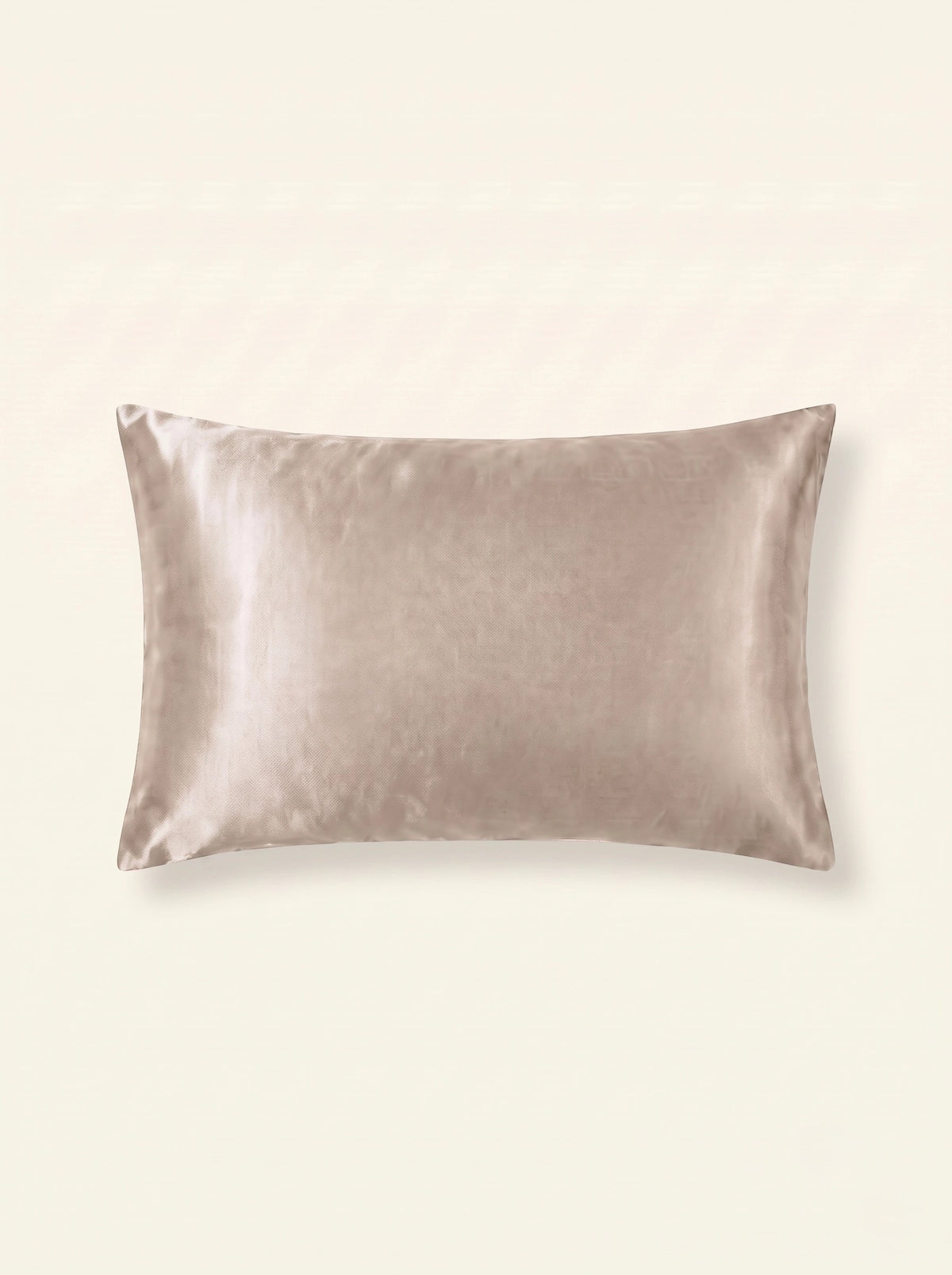 Taie d'oreiller en soie 25 mommes ivoire sur fond beige.