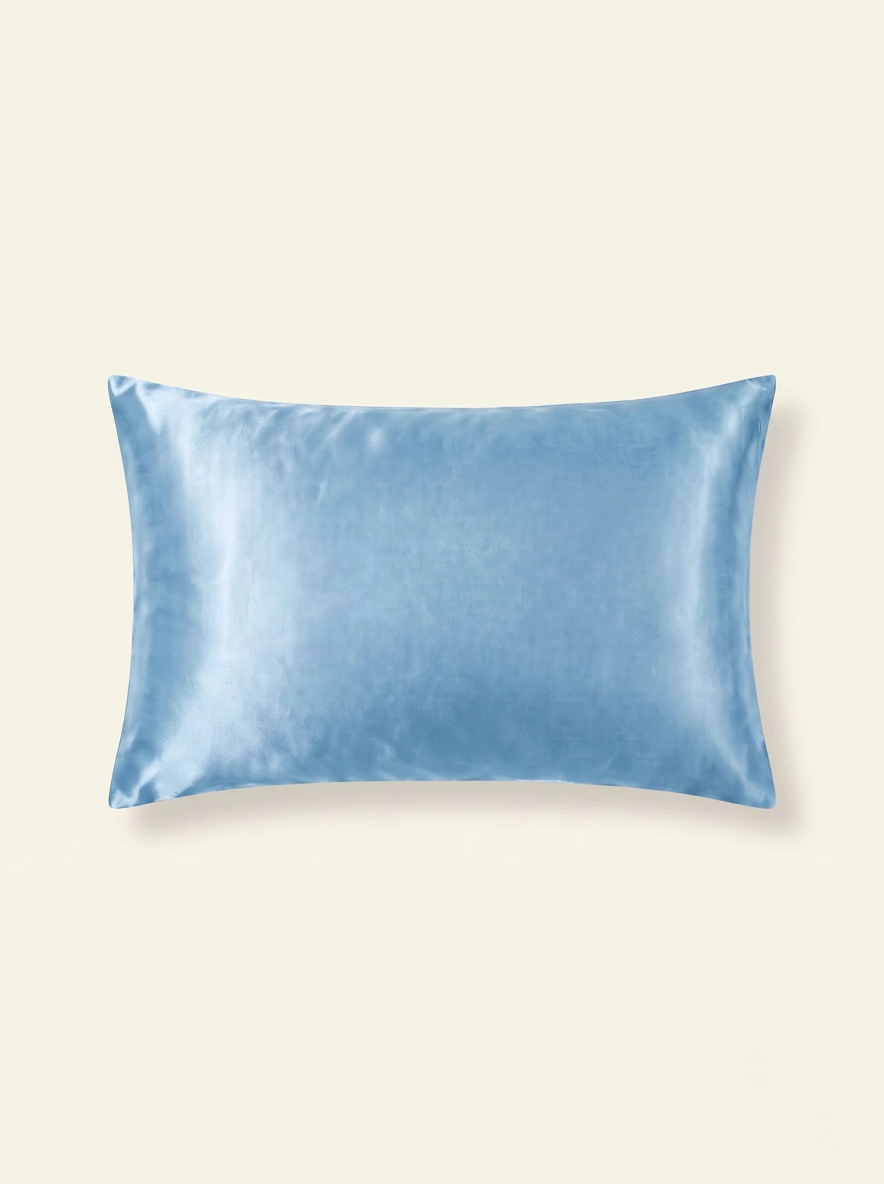 Taie d'oreiller en soie 25 mommes bleu ciel sur fond ivoire.